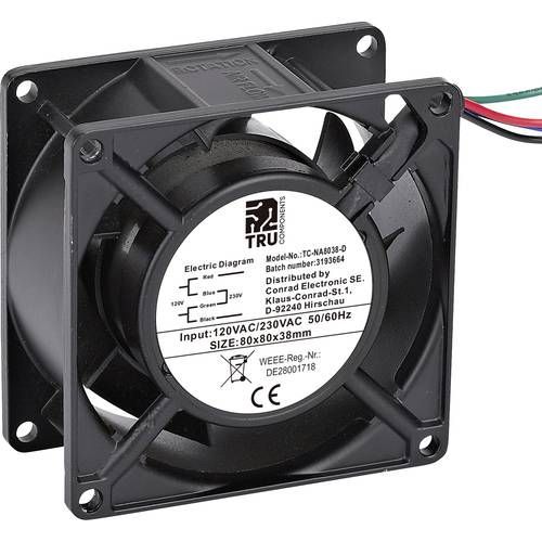 TRU COMPONENTS TC-NA8038-D Axiallüfter 230 V/AC, 120 V/AC 85 m³/h (L x B x H) 80 x 80 x 38 mm