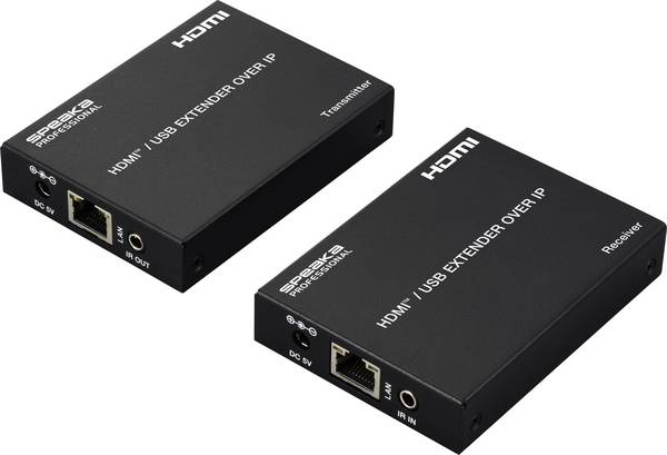 SpeaKa Professional SP-HDE-350 HDMI®  über Netzwerkkabel RJ45 KVM-Funktion (Tastatur, Bildschirm, Maus) 150 m