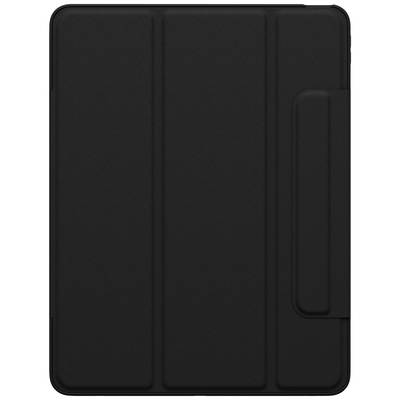Schwarzes Tablet-Cover mit magnetischem Verschluss, dreifach gefaltet. Ideal zum Schutz des Tablets und als Ständer verwendbar.