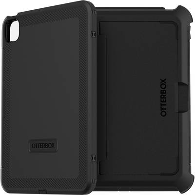 Schwarzes Otterbox-Schutzhülle für Tablet, aufrecht stehend. Robustes Design bietet Schutz und Stabilität.