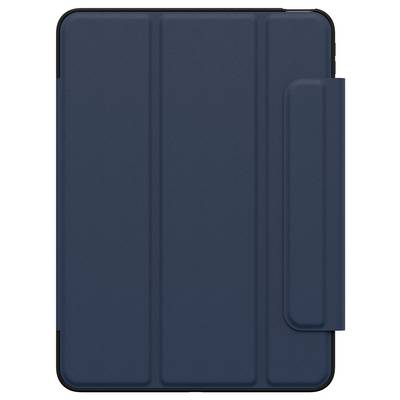 Dunkelblau Tablet-Folio-Hülle mit Vorderdeckel und seitlichem Klappenflap, geschlossen vor weißem Hintergrund gezeigt.