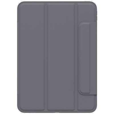 Eine graue Tablet-Hülle mit einem Klappdeckel, der Schutz bietet.