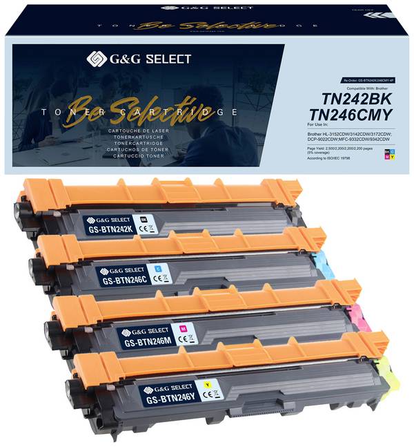 G&G Toner ersetzt Brother TN-242BK/TN-246CMY Kompatibel Kombi-Pack Schwarz, Cyan, Magenta, Gelb  TN-242BK/TN-246C/TN-246M/TN-246Y GS-B242-4P