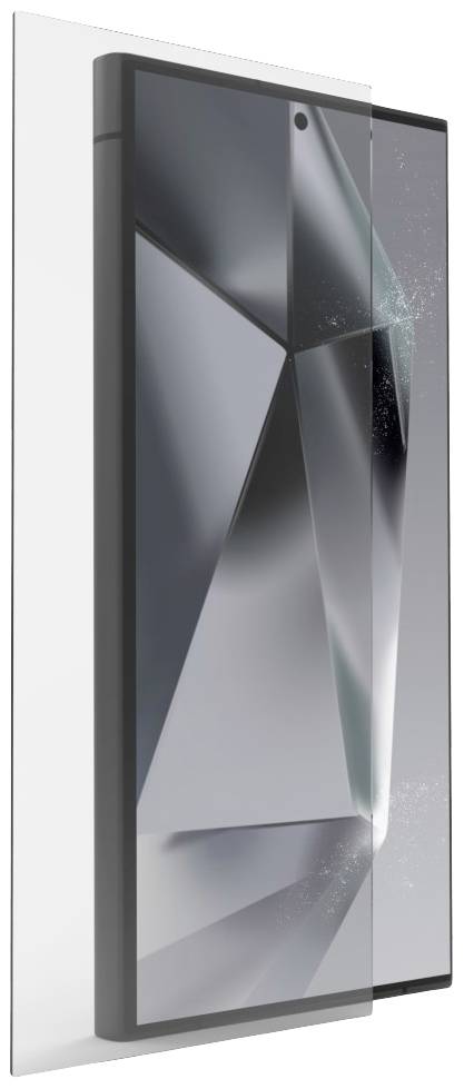 Ein Smartphone mit einem kantigen Design ist von vorne und seitlich zu sehen, wobei das Display und das Gehäuse hervorgehoben sind.