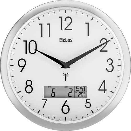 Mebus 19422 Funk Wanduhr 30 cm x 3 cm Silber