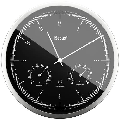 Mebus 19777 Funk Wanduhr 25 cm x 5 cm Silber Leisegang-Uhrwerk