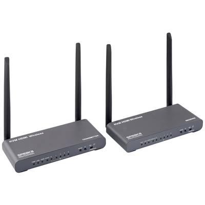 'KVM HDMI Wireless' enthält zwei Geräte mit Antennen: Sender und Empfänger. Sie ermöglichen die drahtlose Übertragung von HDMI-Signalen.