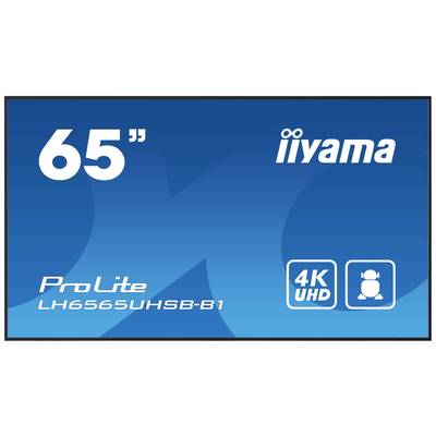 Digitales Display mit Beschriftung '65"' in der linken Ecke, Markennamen in der oberen rechten Ecke, Modellname unten links, Symbol für 4K UHD unten rechts.