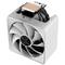 Ein silberfarbener CPU-Kühler mit großem Lüfter und mehreren Heatpipes zur Kühlung in Computern.