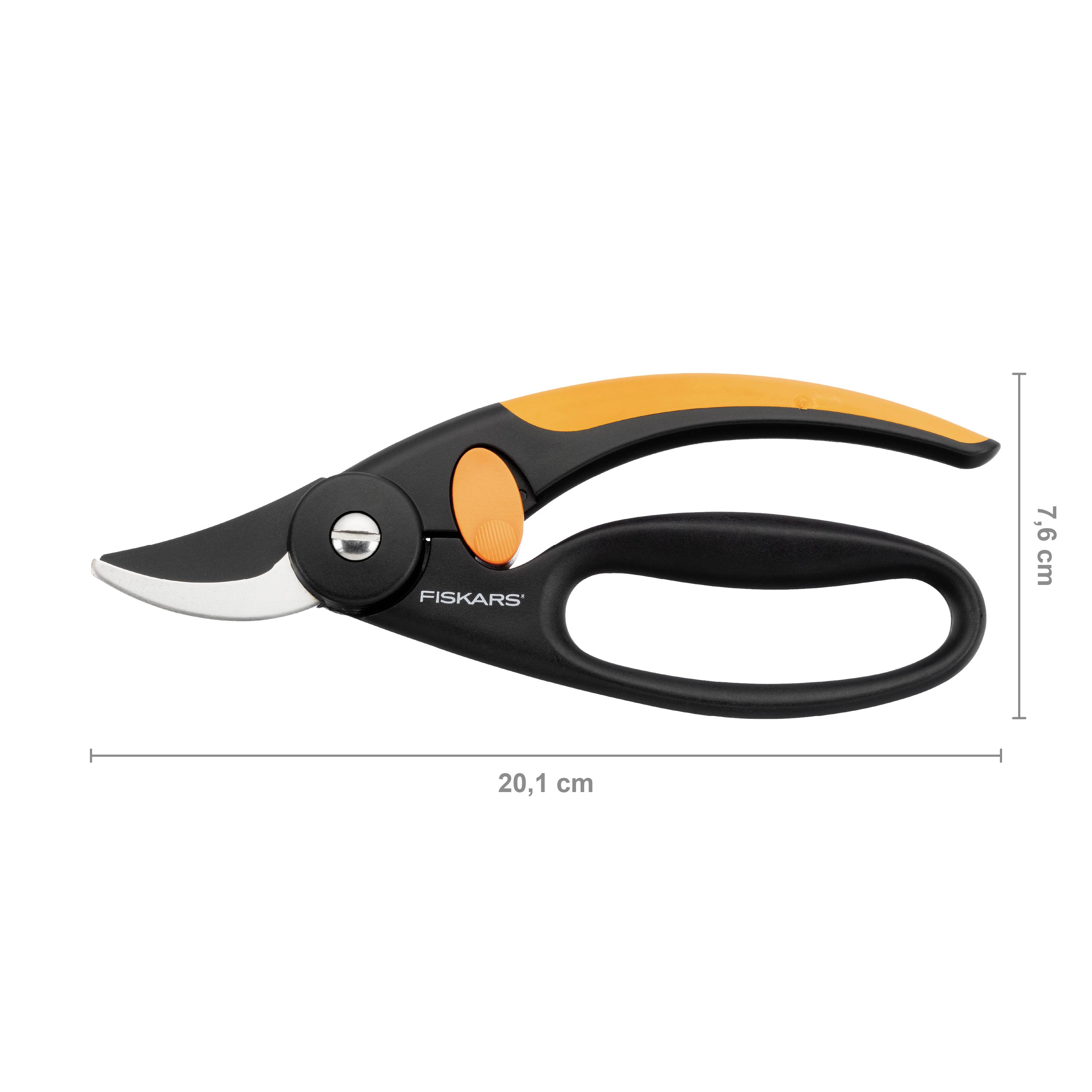 Gartenschere mit orangem Griff, 20,1 cm lang. Geeignet für präzise Schnitte in der Gartenarbeit.