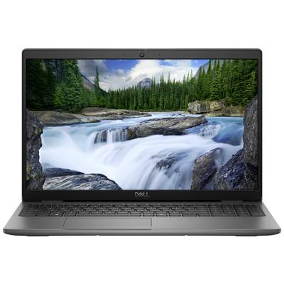 Ein Laptop mit einem Bildschirmhintergrund eines Flusses, der durch einen Wald mit Bergen im Hintergrund fließt.
