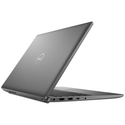 Ein graues Laptop von der Seite betrachtet, teilweise geöffnet, mit mehreren Anschlüssen sichtbar.