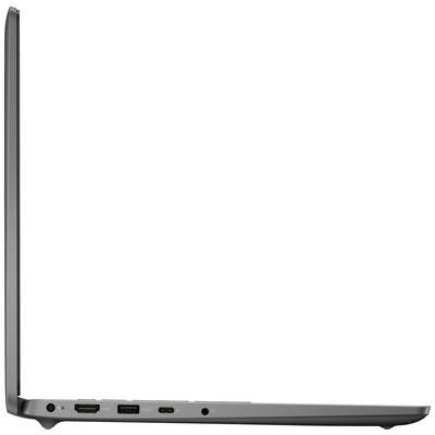 Ein seitlich gezeigtes Laptop, aufgeklappt. Sichtbar sind Anschlüsse: HDMI, USB-A, USB-C. Gehäuse in Silber.