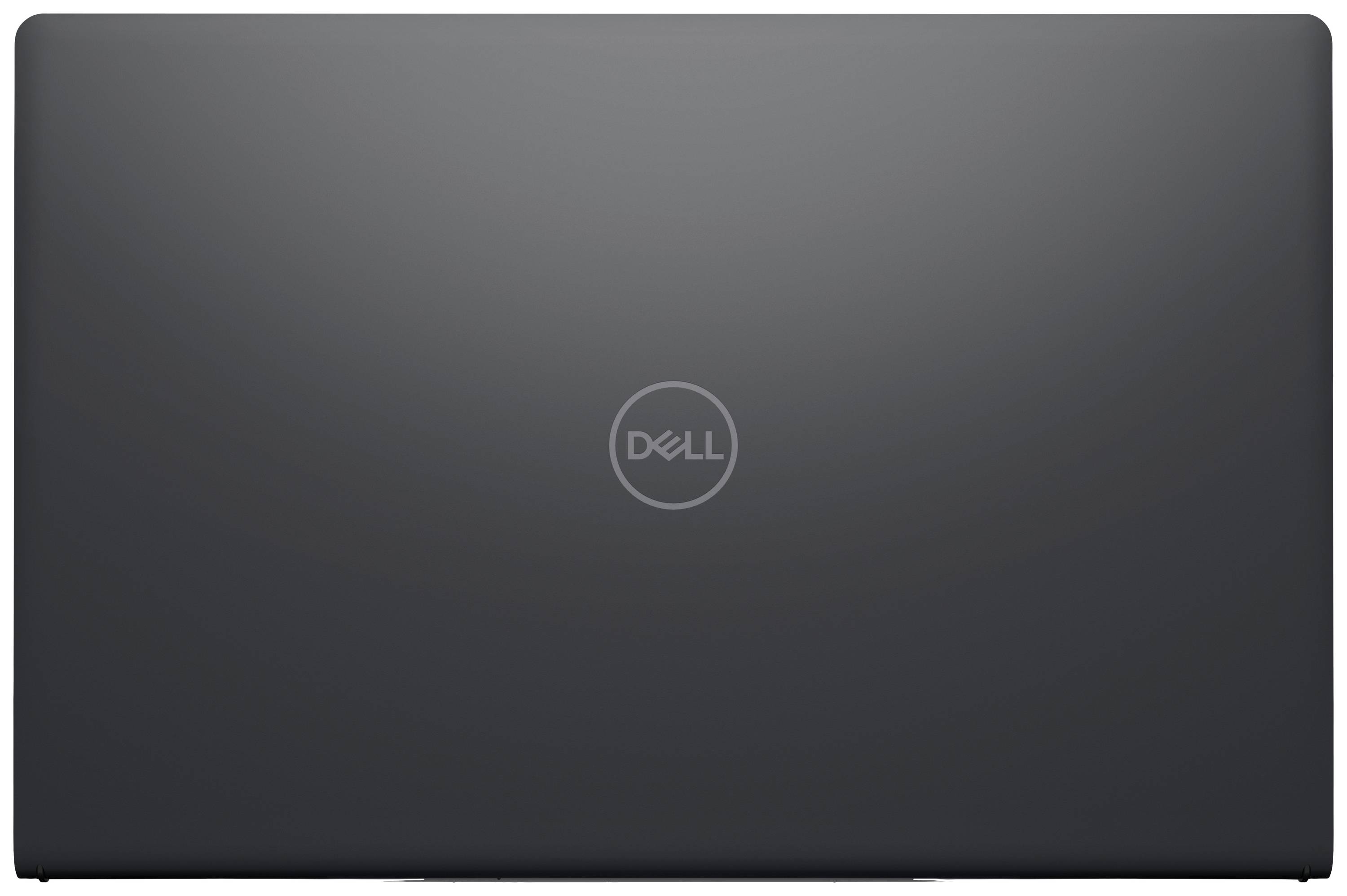 Schlichter schwarzer Laptopdeckel mit 'Dell'-Logo in der Mitte, symbolisiert moderne Technologie und Eleganz.