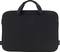 Schwarze Laptop-Tasche mit Tragegriff, geschlossen. Schlichtes Design, geeignet zum sicheren Transport eines Laptops.