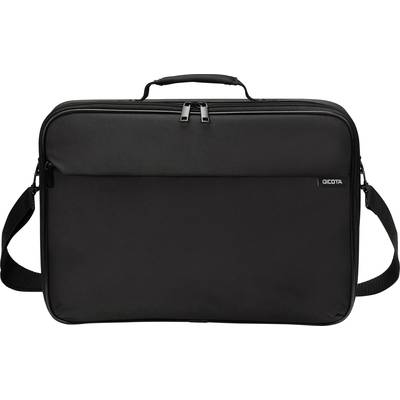 Eine schwarze Laptop-Tasche mit Reißverschluss, Vorderfach und Tragegurt, ideal für den sicheren Transport eines Laptops.
