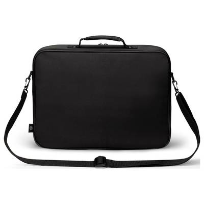 Schwarze Laptoptasche mit Schulterriemen, Frontansicht.