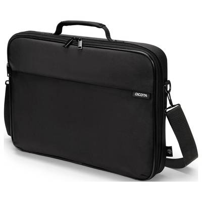 Schwarze Laptop-Tasche mit Tragegriff und abnehmbarem Schultergurt, geeignet für Laptops bis 15 Zoll.