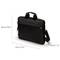 Schwarze Laptoptasche mit Maßen 37 cm x 26,5 cm x 3,5 cm, ausgestattet mit Griffen und einem Schultergurt.