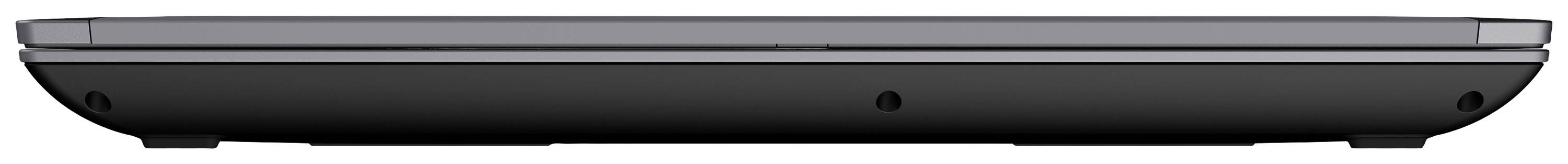 Ein Laptop von der Seite betrachtet, zeigt seine schlanke Bauweise und geschlossene Position.