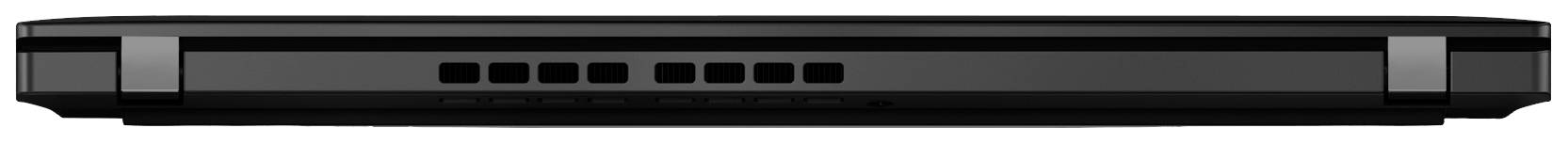 Schwarzer Gaming-Laptop von oben, geschlossen, zeigt Lüftungsschlitze und kantiges Design.