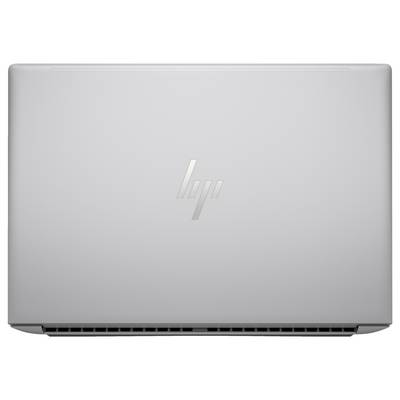 Ein silberner Laptop mit geschlossenem Deckel und HP-Logo in der Mitte.