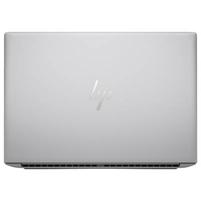 Ein geschlossener silberner Laptop von oben, mit einem Logo auf dem Deckel in der Mitte.