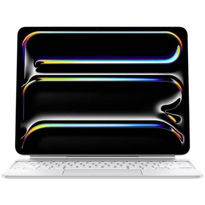 Ein weißer Laptop mit schwarzem Bildschirm zeigt farbige, fließende Linien in einem abstrakten Design.