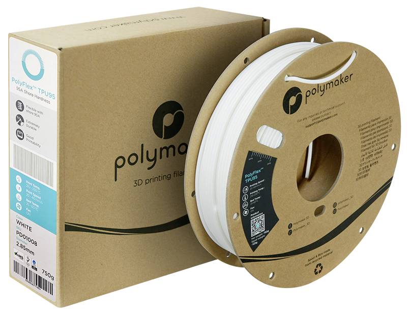 Polymaker PD01008 TPU95 Filament TPU Flexibel 2.85 mm 750 g Wit PolyFlex™ 1 stuk(s)