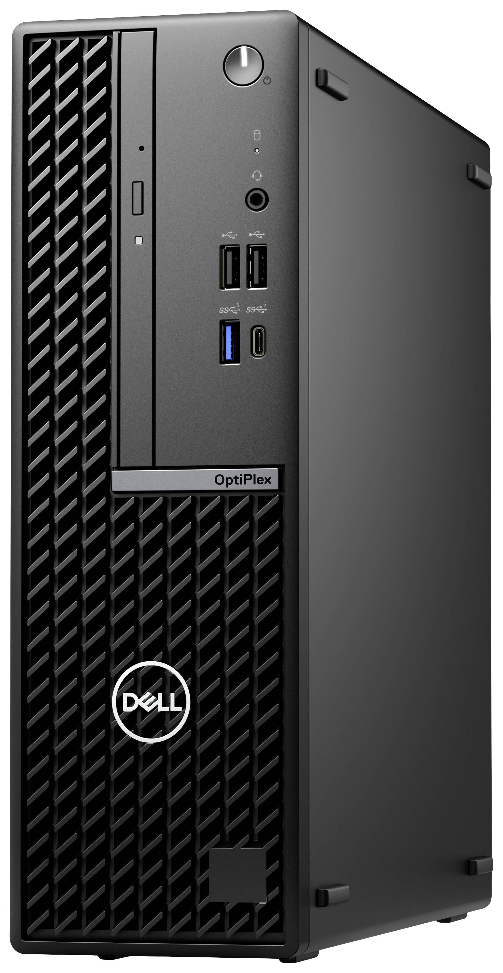 Ein schwarzer Dell OptiPlex Desktop-Computer mit mehreren USB-Anschlüssen und einem CD-Laufwerk auf der Vorderseite.