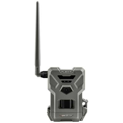Ein graues, mobiles Überwachungskamera-Gerät mit langer Antenne, rechteckigem Design. Marke 'SPYPOINT', Modell 'FLEX-M'.
