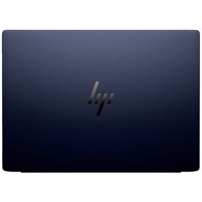 Ein geschlossener Laptop mit dunkelblauer Oberfläche und einem stilisierten silbernen Logo in der Mitte.
