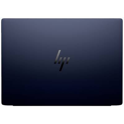 Dunkelblauer Laptop von HP, geschlossen, zeigt das silberne Logo auf dem Deckel.