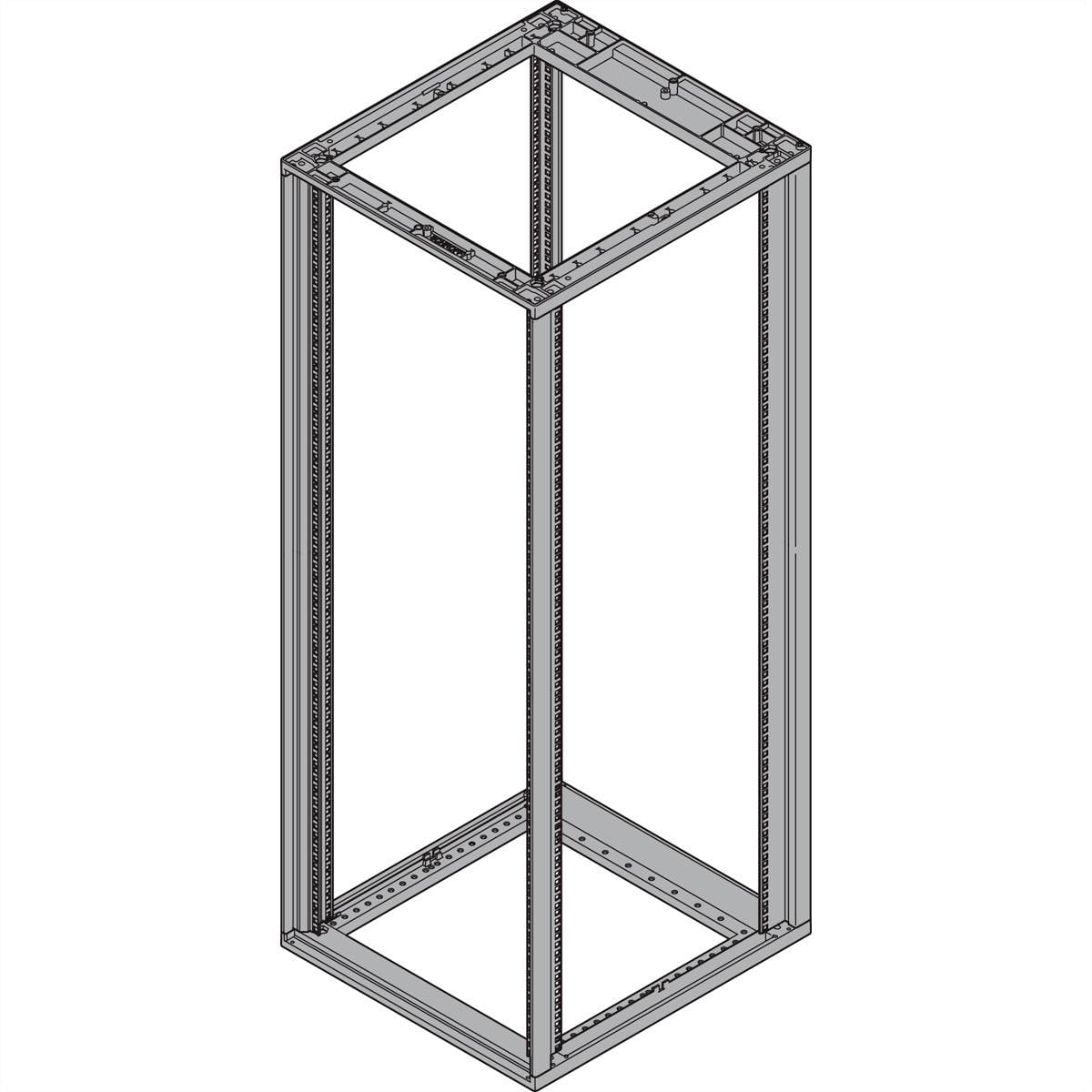 Metallisches, offenes Rack-Gehäuse ohne Vorder- oder Rückwände, geeignet für Elektronik oder Servereinrichtungen.