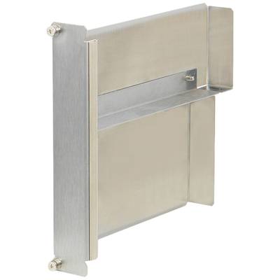 Rechteckige Metallwandhalterung in silberner Farbe mit minimalistischen Design, zur Unterstützung von strukturellen Elementen oder Geräten.