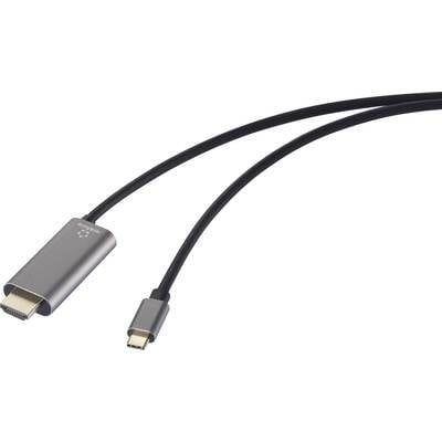 USB-C-zu-HDMI-Kabel mit grauen Anschlüssen. Geeignet zum Verbinden von Computern mit HDMI-Geräten wie Monitoren oder Projektoren.