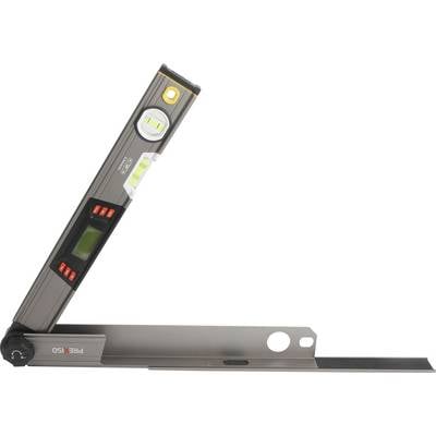 Digitaler Winkelmesser mit Wasserwaage und LCD-Anzeige in einem Winkel von etwa 45 Grad positioniert.