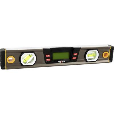 Elektronische Wasserwaage mit digitalem Display und zwei Libellen zur Überprüfung der Horizontalen und Vertikalen.