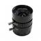 Eine schwarze CCTV-Objektivlinse mit Beschriftungen 'CCTV Lens', 'Close' und 'Far', zeigt zwei Anpassungsschrauben für Fokus und Zoom.