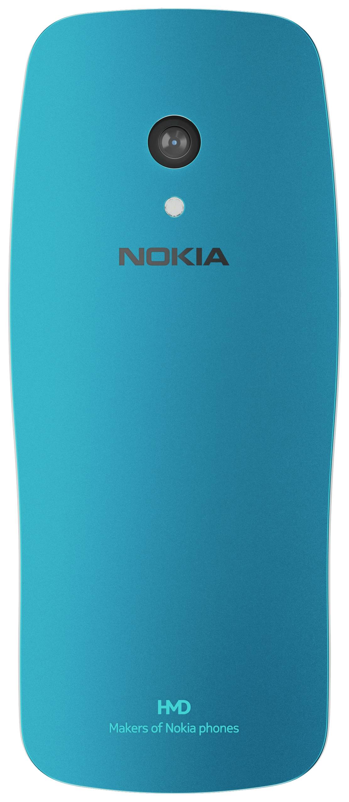 Ein türkisfarbenes Mobiltelefon von Nokia mit Kamera an der Rückseite.