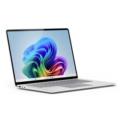 Ein geöffneter Laptop mit einem bunten, abstrakten Hintergrund auf dem Bildschirm, der Microsoft Windows zeigt.