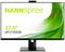 Ein 27-Zoll-Monitor von HANNspree mit Modellnummer HP278WJB, präsentiert auf weißem Hintergrund mit grünem grafischen Element.