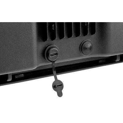'Ein Gerät mit USB-C-Anschluss an der Vorderseite, daneben ein abnehmbarer Gummiabdeckungsstreifen.'