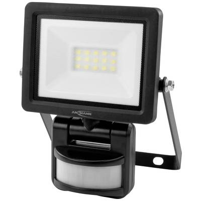 Ein rechteckiger LED-Strahler mit Bewegungsmelder, geeignet für Außenbeleuchtung. Schwarzes Gehäuse mit mehreren sichtbaren LEDs.