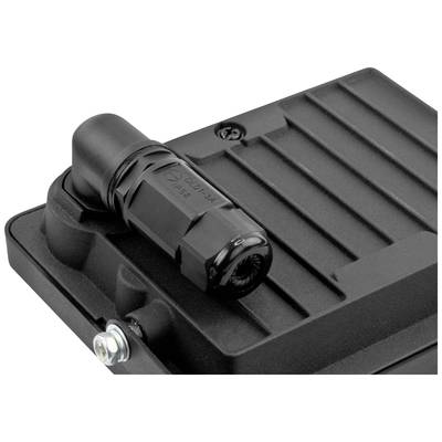 Schwarzes elektronisches Gerät, Nahaufnahme eines Anschlusses mit Beschriftung 'IP68', zeigt robustes, wasserdichtes Design.