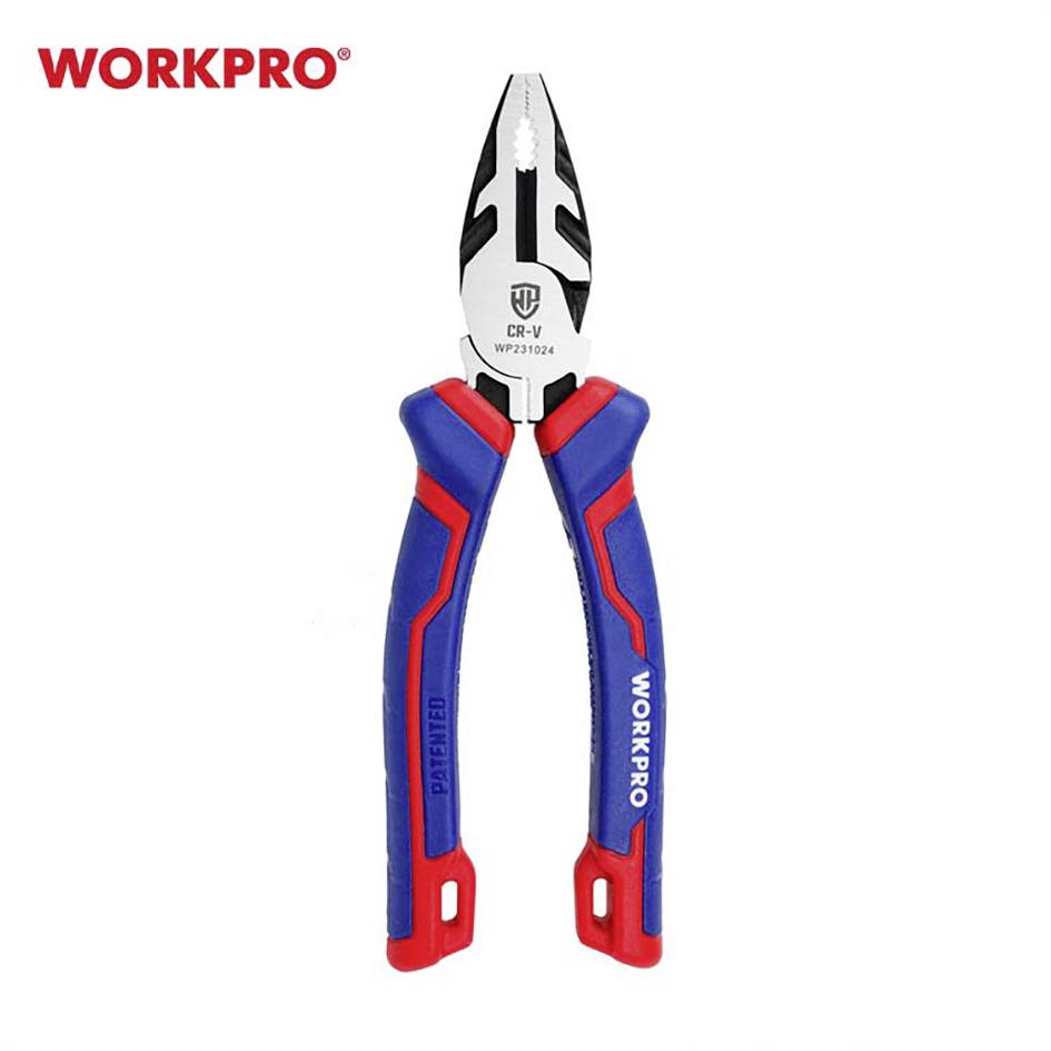 Zange der Marke WORKPRO, Modellnummer CR-V WF213024, mit blau-rotem Griff.