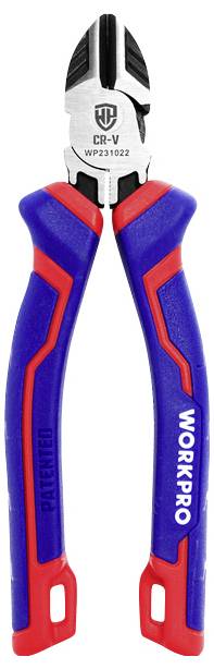 Abgebildet ist ein blau-roter Seitenschneider mit der Aufschrift 'WORKPRO'.