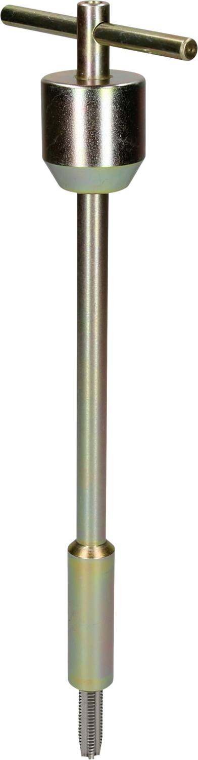 Ein metallischer Schlaghammer mit T-förmigem Griff und einer langen Stange zur Verwendung bei mechanischen Reparaturen oder Konstruktionen.