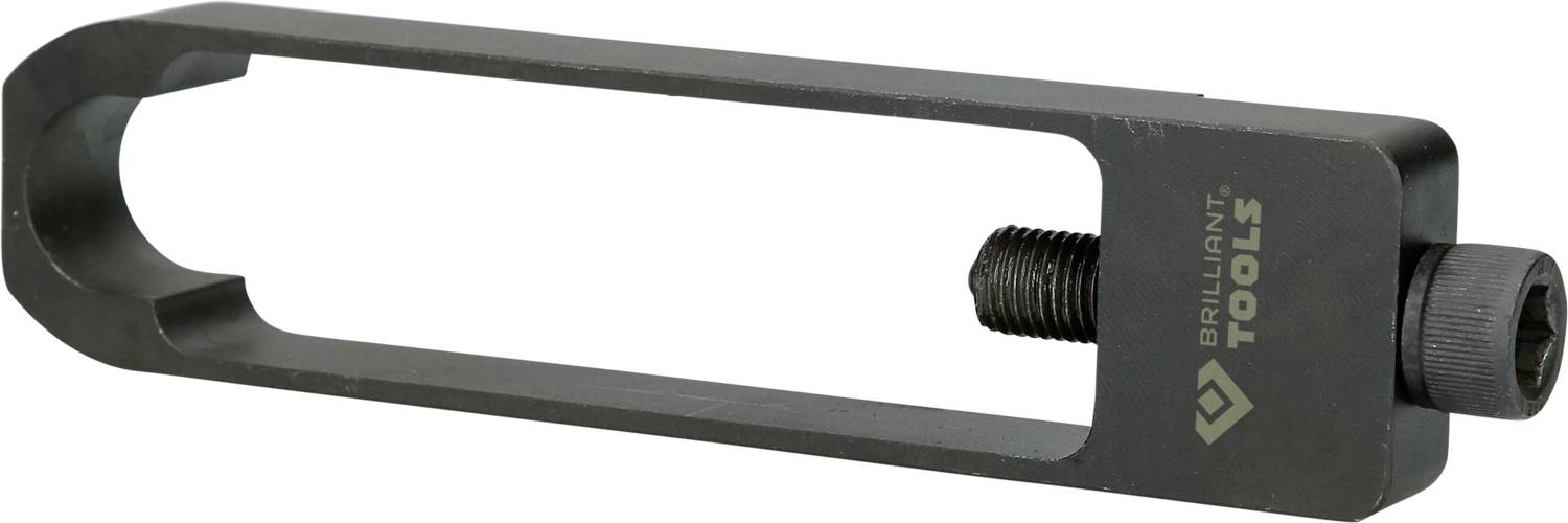 Ein rechteckiger Metallwerkzeugrahmen mit einer Schraube an einem Ende. Geeignet für mechanische Anwendungen. Markenlogo 'Brilliant Tools'.