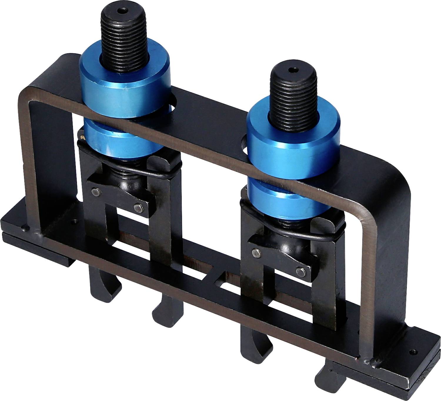 Zwilling-Schnellspanner mit blauen Bobinentellern, geeignet für Fixierungsanwendungen in mechanischen oder technischen Kontexten.